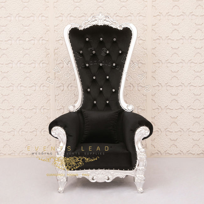 Thumbnail: Stylish Wood Silver Frame With Black Cushion New Wholesale King Throne Chair