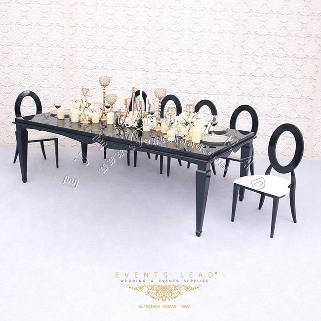 Thumbnail: Rectangle Iron Black Wedding Dining Table Classic Design For Party