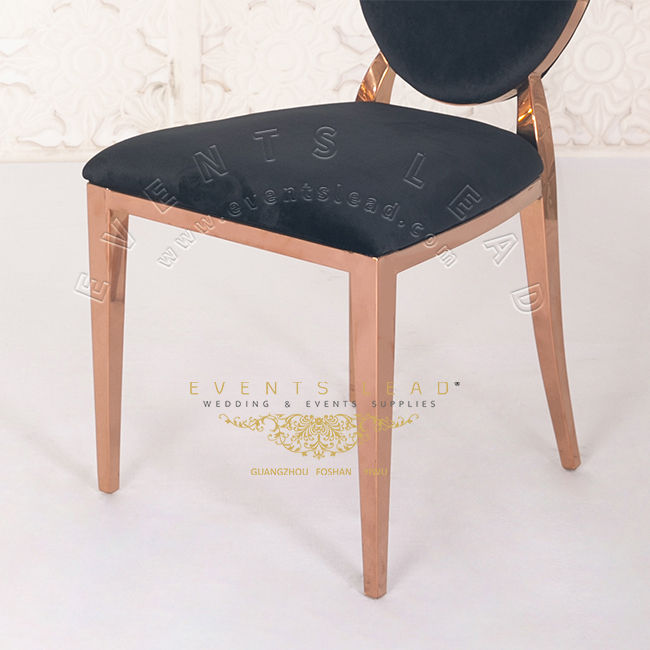 Thumbnail: Elegant Black Velvet Rose Gold Stainless Steel Frame Popular Event Dining Chairs
