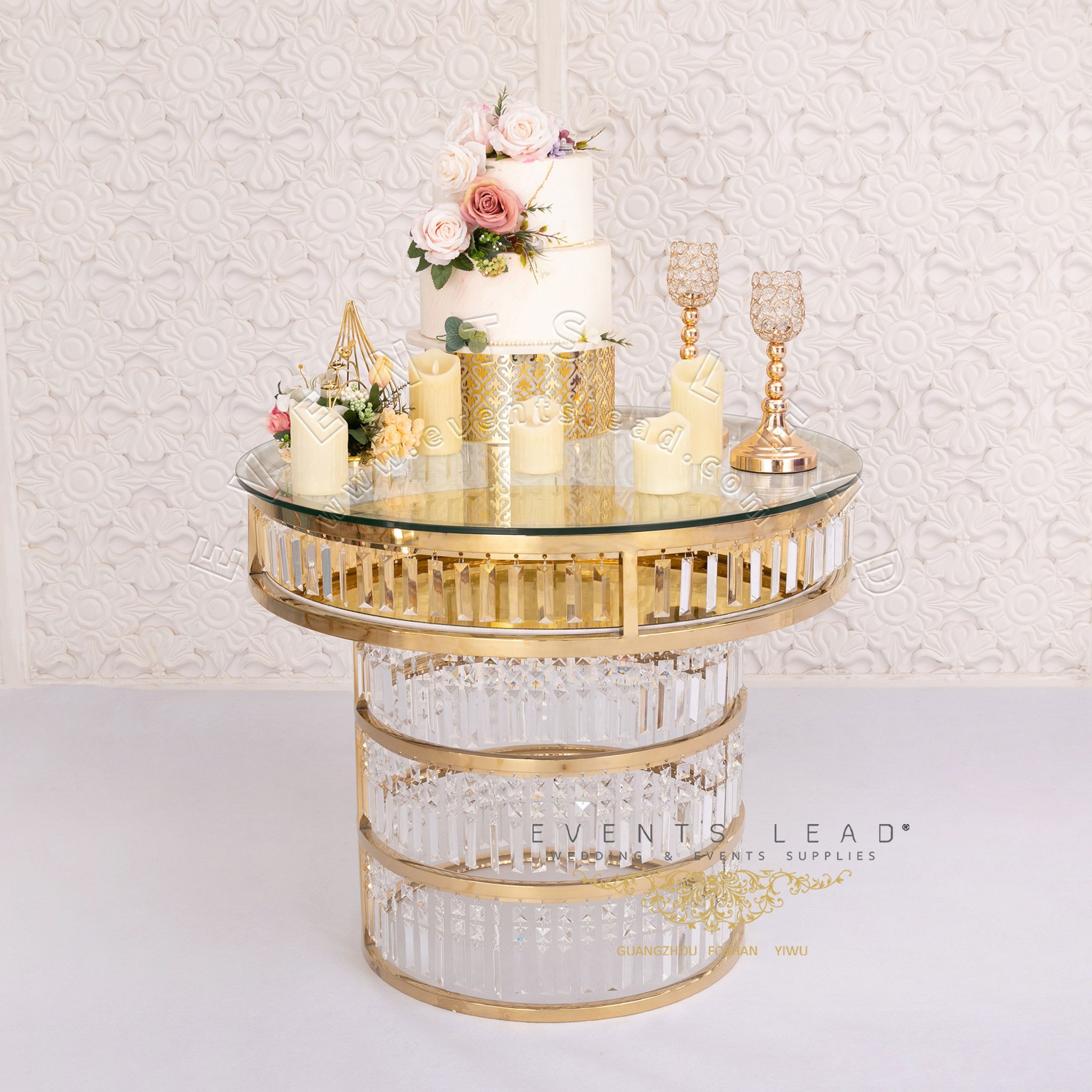 Luxury Gold Stainless Steel New Design CYBELE Crystal Cake Table Wedding