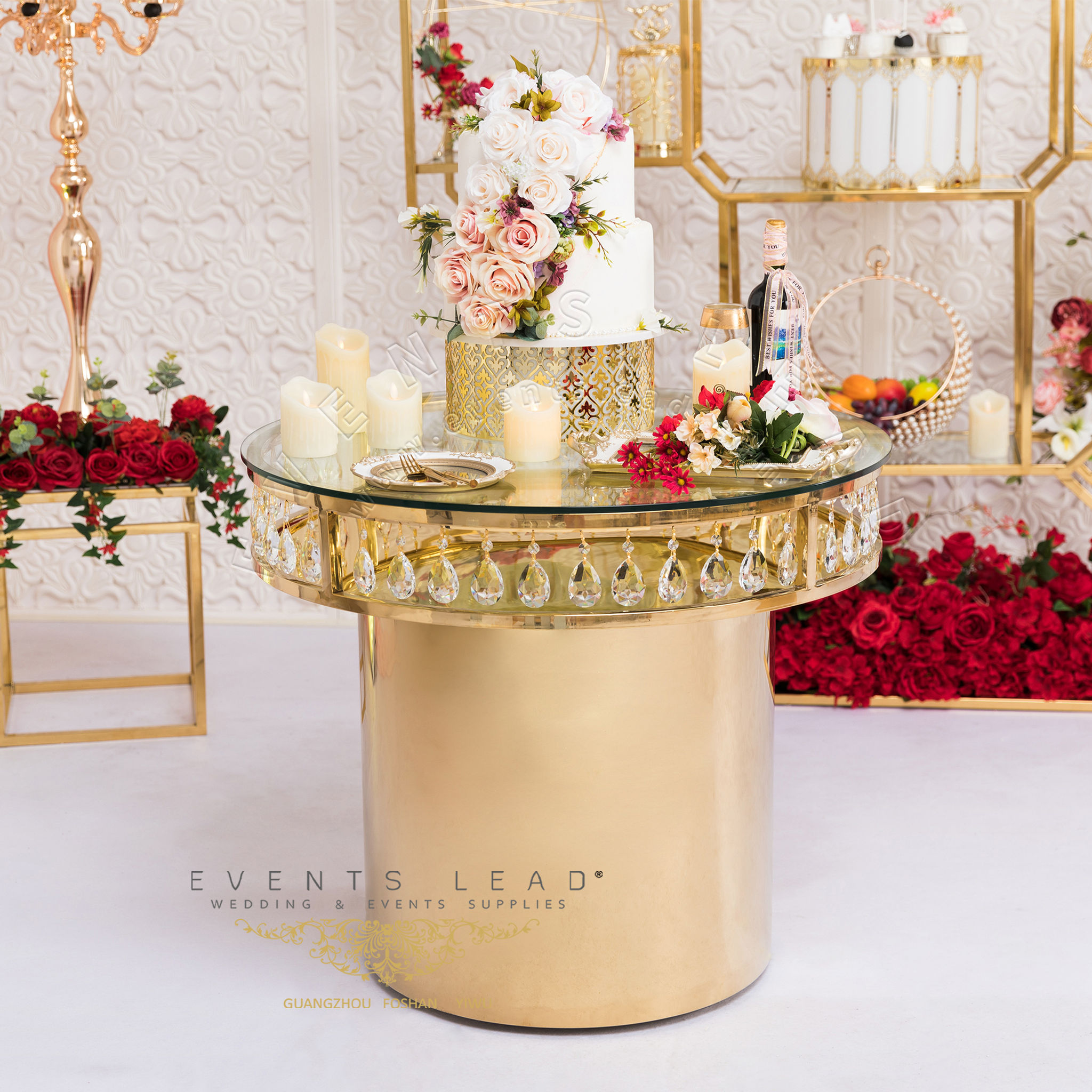 Crystal Stainless Steel Round Event Furniture GEMMA Wedding Cake Table