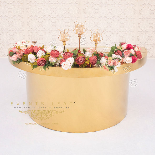 Thumbnail: New Design Half Round Golden Wedding Head Table For Bride And Groom