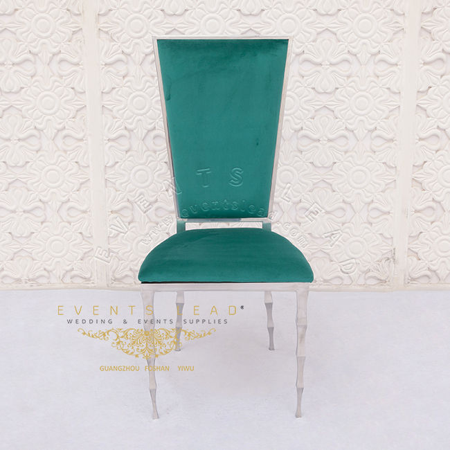 Thumbnail: Silver Metal Green Velvet Cushion Banquet Dininig Chairs For Wedding Events