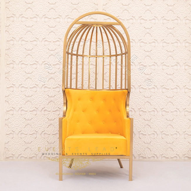 Thumbnail: Stainless Steel Yellow Cushion Party Velvet Throne Chair Wedding Furniture