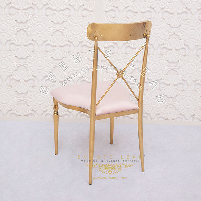 Thumbnail: Pink Velvet Cushion New Banquet Hall Furniture Modern Wedding Dining Chair Gold