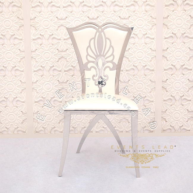 Thumbnail: Flower Pattern Back Silver Wedding Furniture Stainless Steel Banquet Chair Luxur