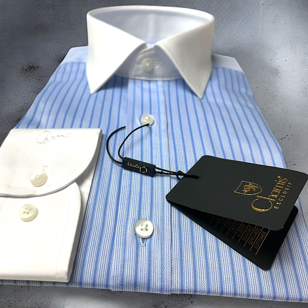 Küçük resim: Tessitura Monti İtalyan Mavi Çizgili Gömlek– SlimFit Kontrast Beyaz Yaka& Manşet