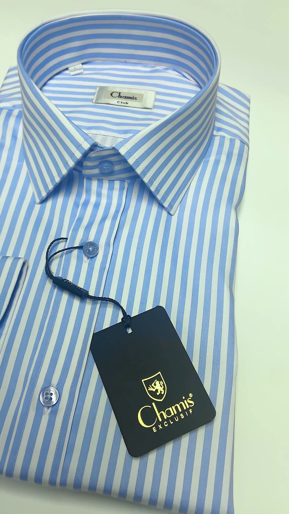Küçük resim: SlimFit Mavi Çizgili Saten Klasik Yaka Gömlek