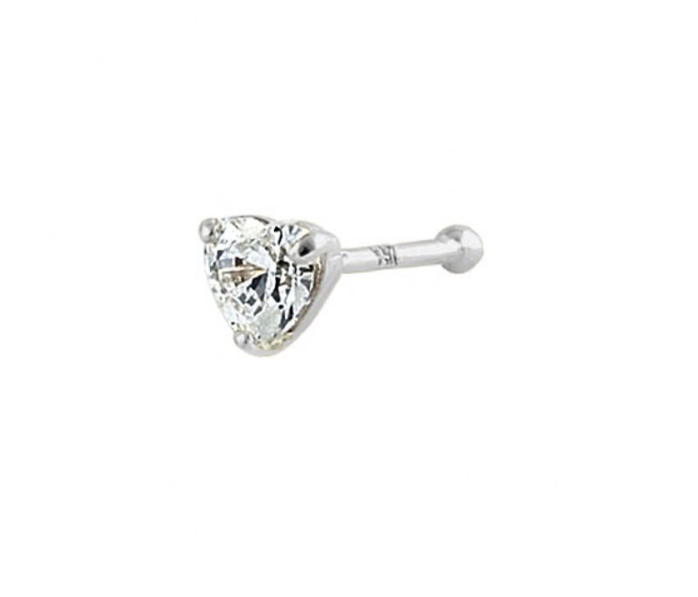Solid 14K White Gold Heart CZ Nose Stud