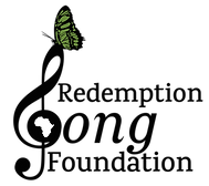 Redemption Song Foundation logo: a butterfly sets on a treble clef with Africa inside and the words Redemption Song Foundation