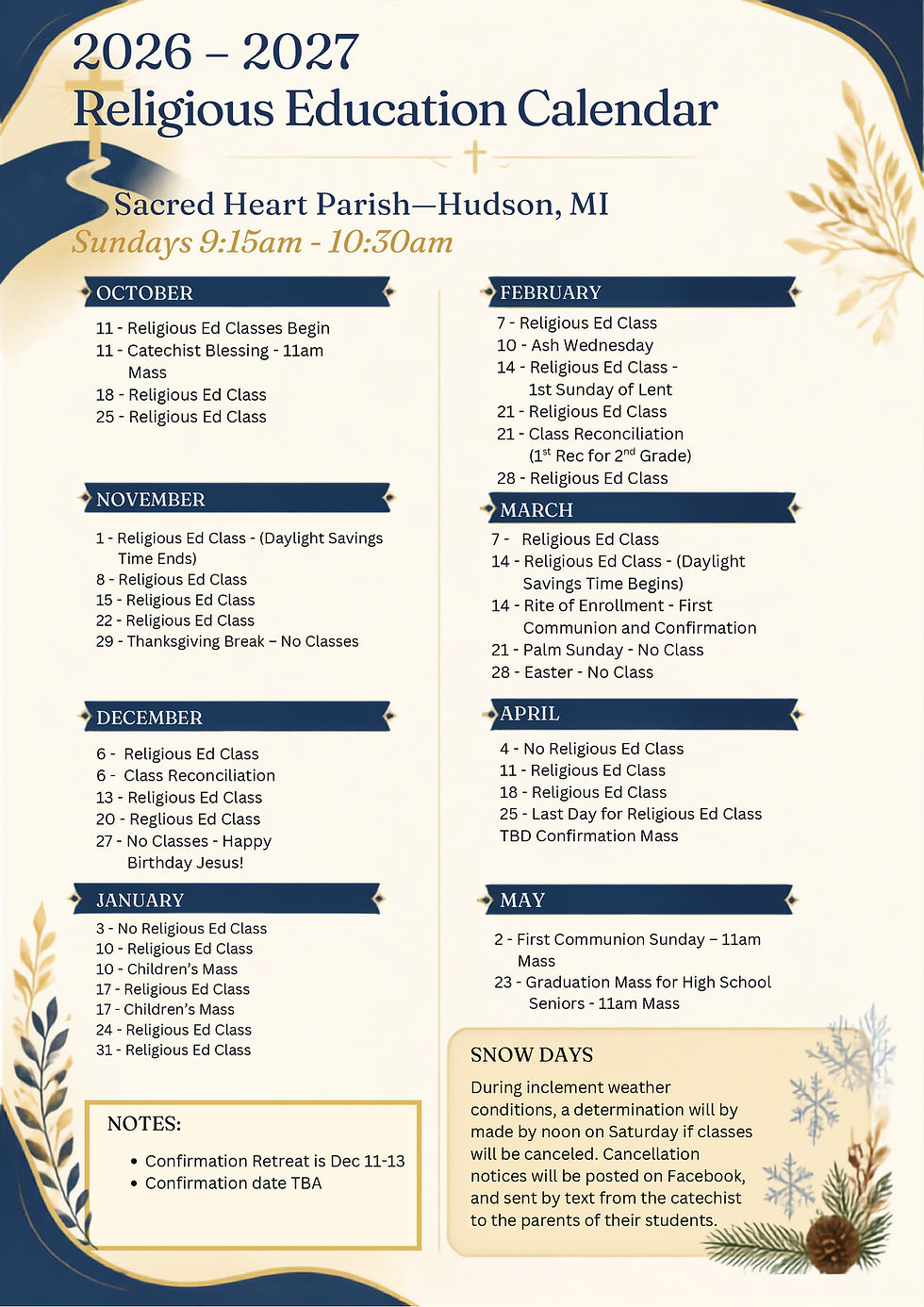 Religious Education Calendar