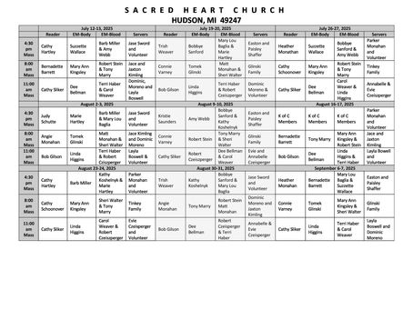 July 13-September 7, 2025 Ministry Schedule