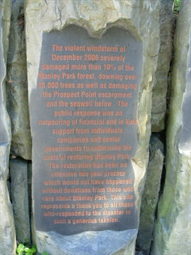 2006 Windstorm Monument Plaque in Stanley Park