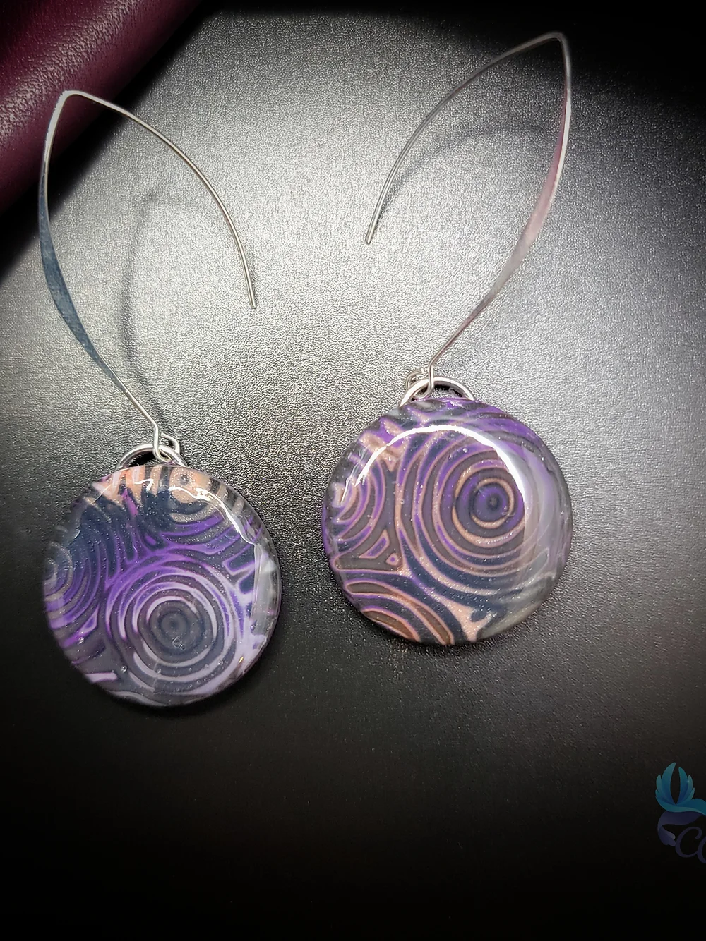  Handmade earrings "Round Purple Earrings"