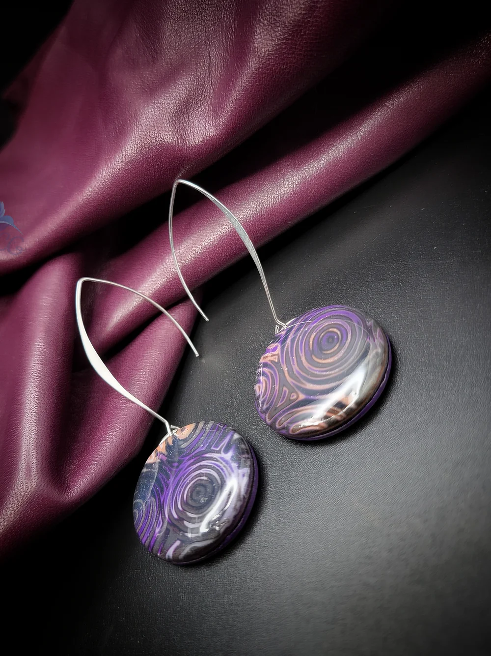  Handmade earrings "Round Purple Earrings"