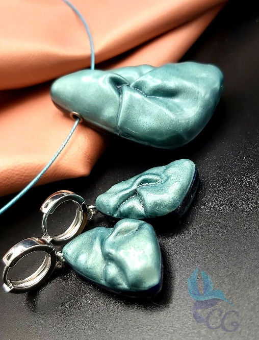Thumbnail: Necklace and earrings jewelry set "Tissue effect"