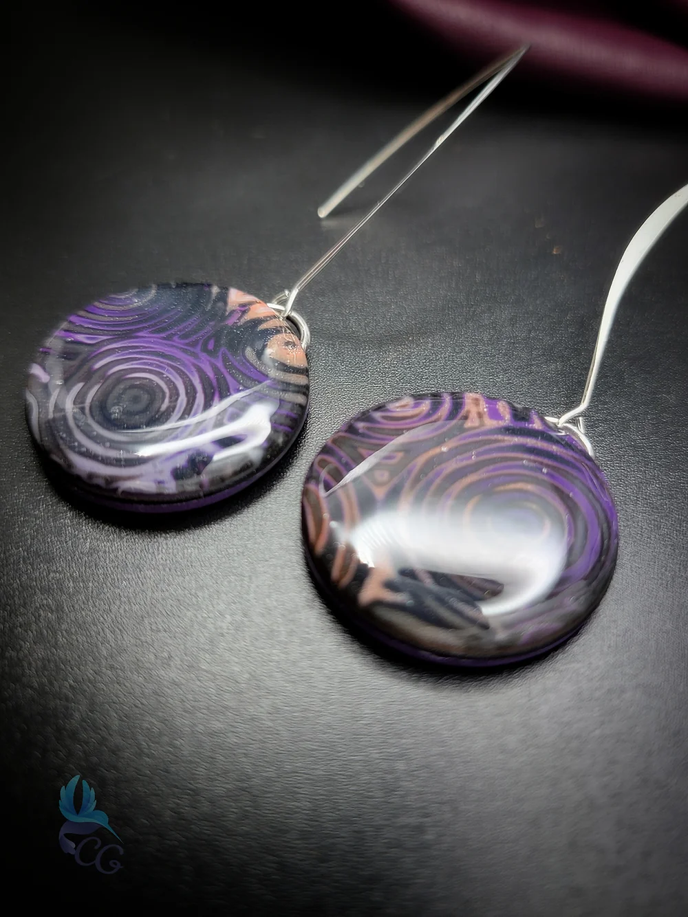  Handmade earrings "Round Purple Earrings"