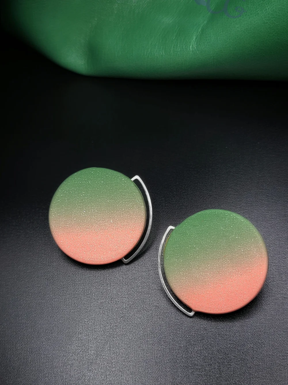 Handmade earrings "Pink and Green Stud"