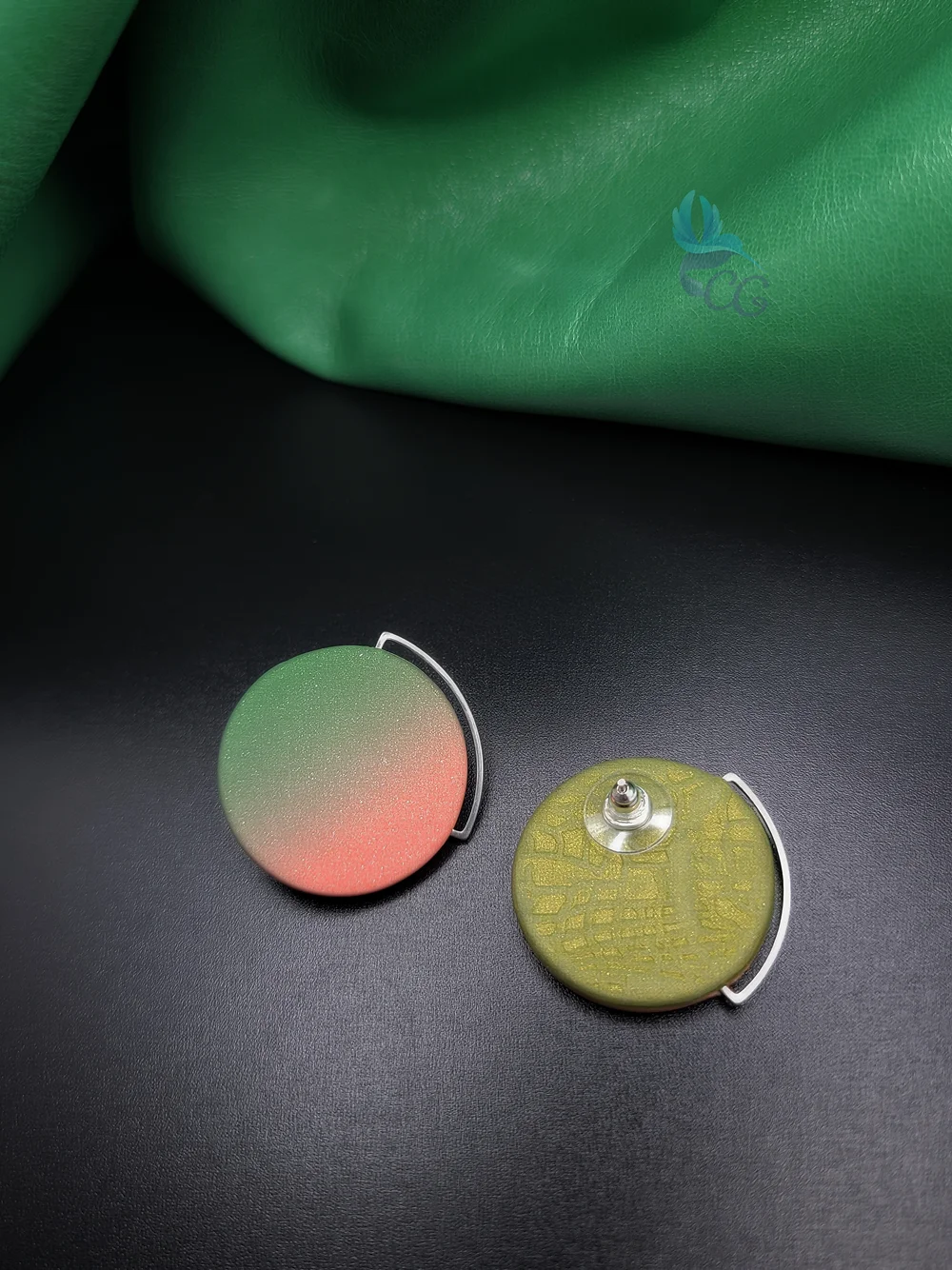 Handmade earrings "Pink and Green Stud"