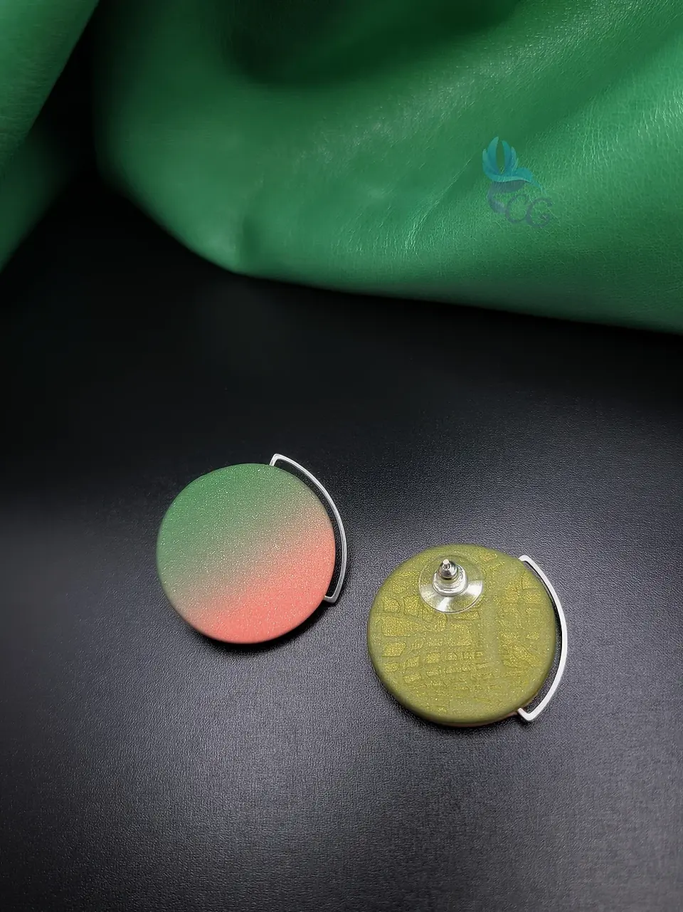 Handmade earrings "Pink and Green Stud"