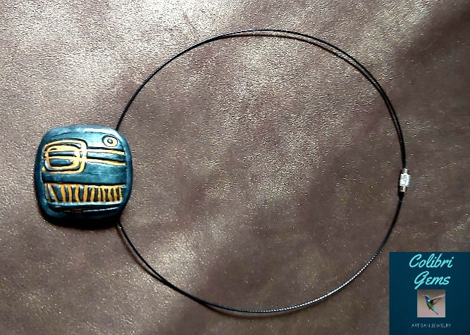 Thumbnail: Polymer clay jewelry set. Pearl black color with golden accents