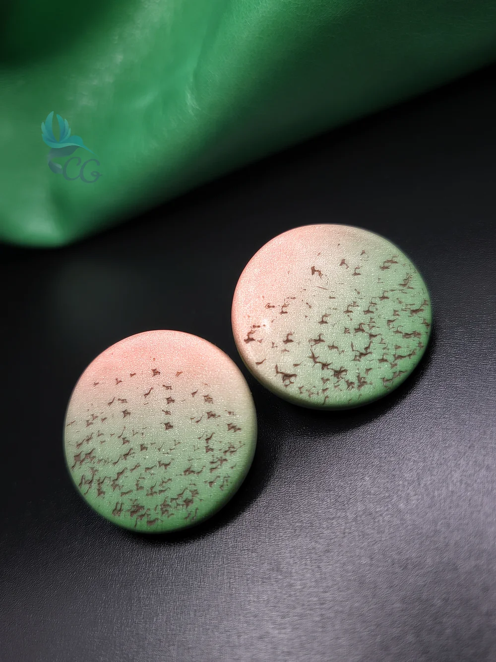 Handmade earrings "Pink and Green Stud"
