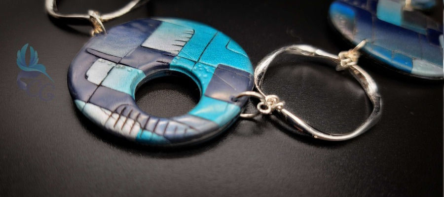 Thumbnail: Necklace "Metallic blue station" - This beautiful blue metallic color station necklace is made of polymer clay. The component