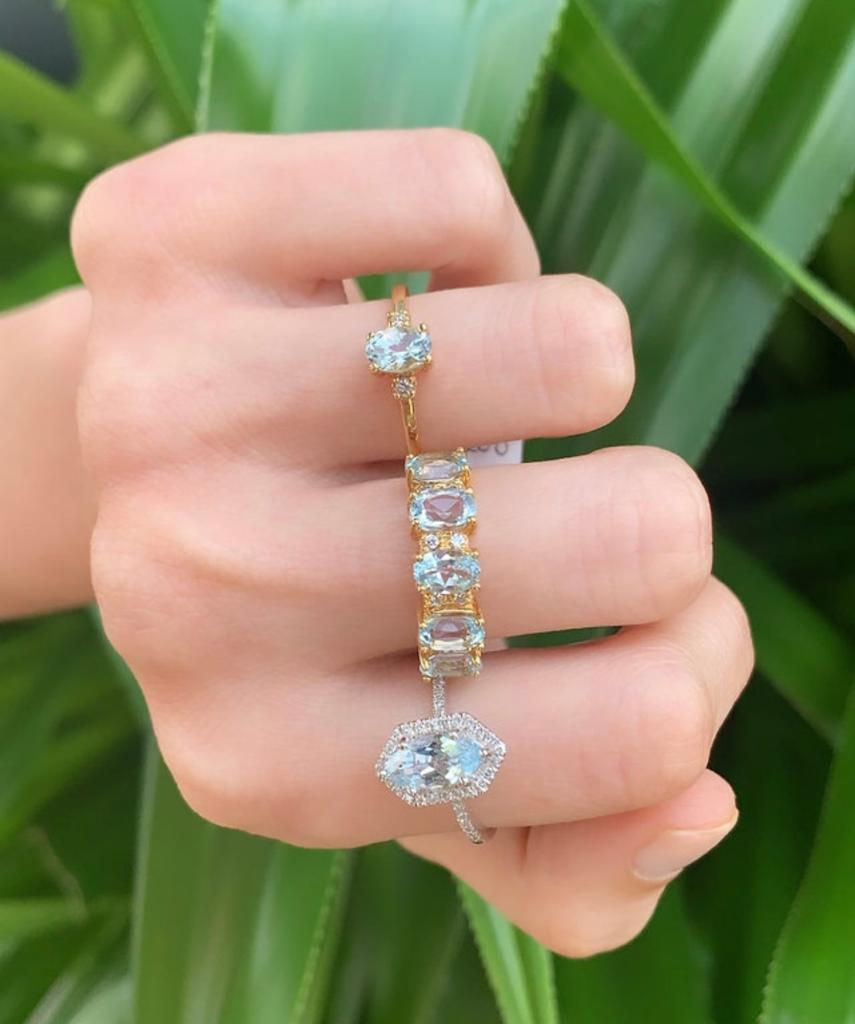 Miniatura: Anillo Celeste (Aguamarina o Morganita y Diamantes)