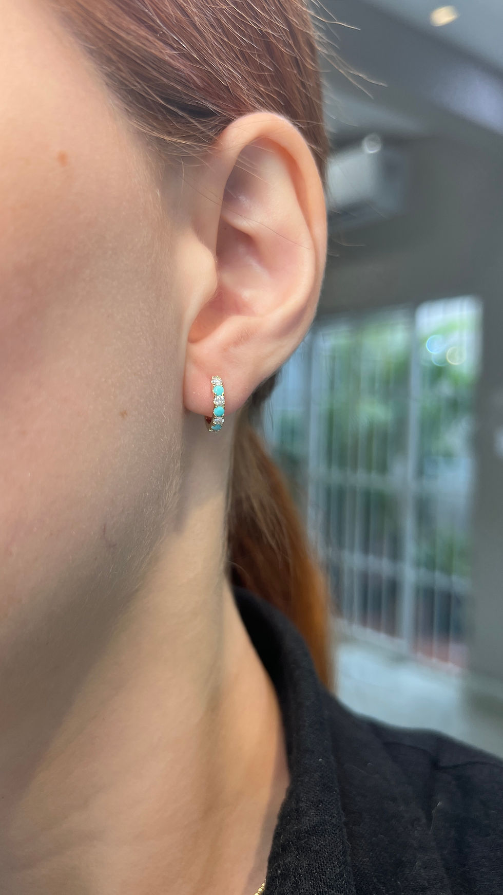 Miniatura: Aretes Huggies de Diamantes y Turquesas