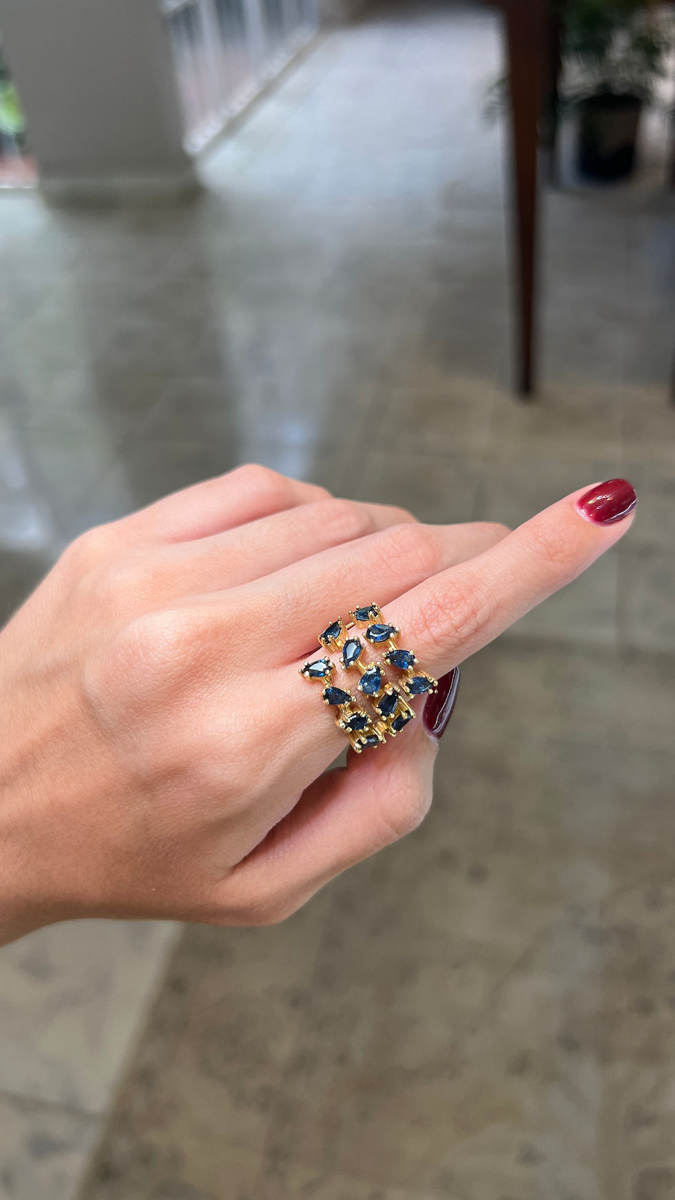 Miniatura: Anillo Espiral Tres Filas (Zafiros Azules y Rosas)