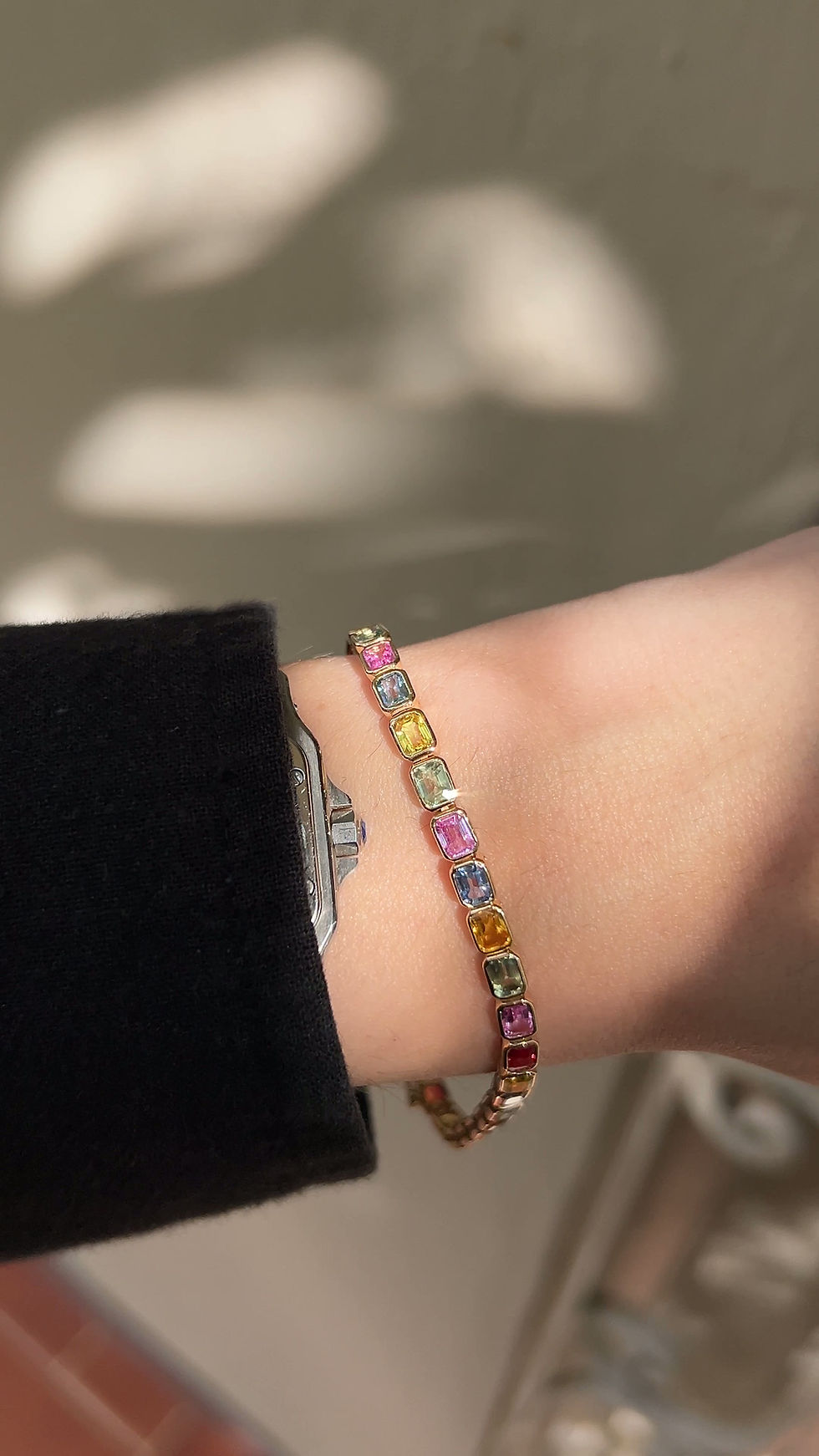 Miniatura: Pulsera Tennis de Zafiros Multicolor Corte Esmeralda Biselados