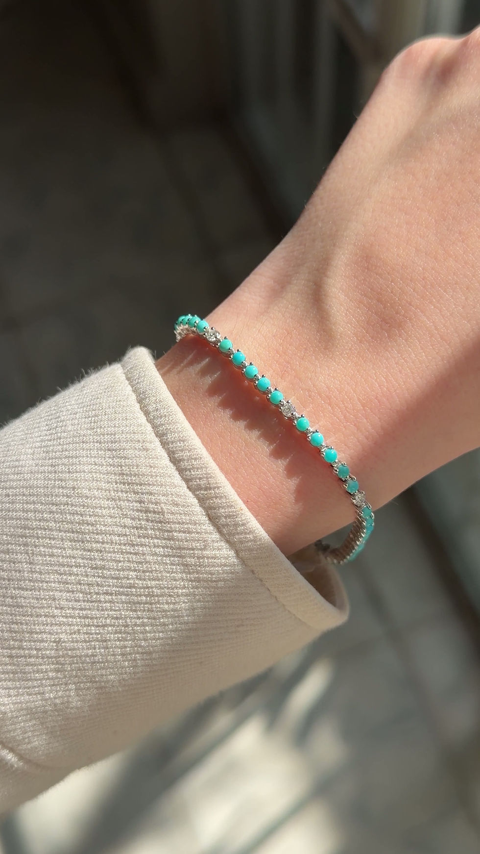 Miniatura: Pulsera Tennis de Turquesas y Diamantes