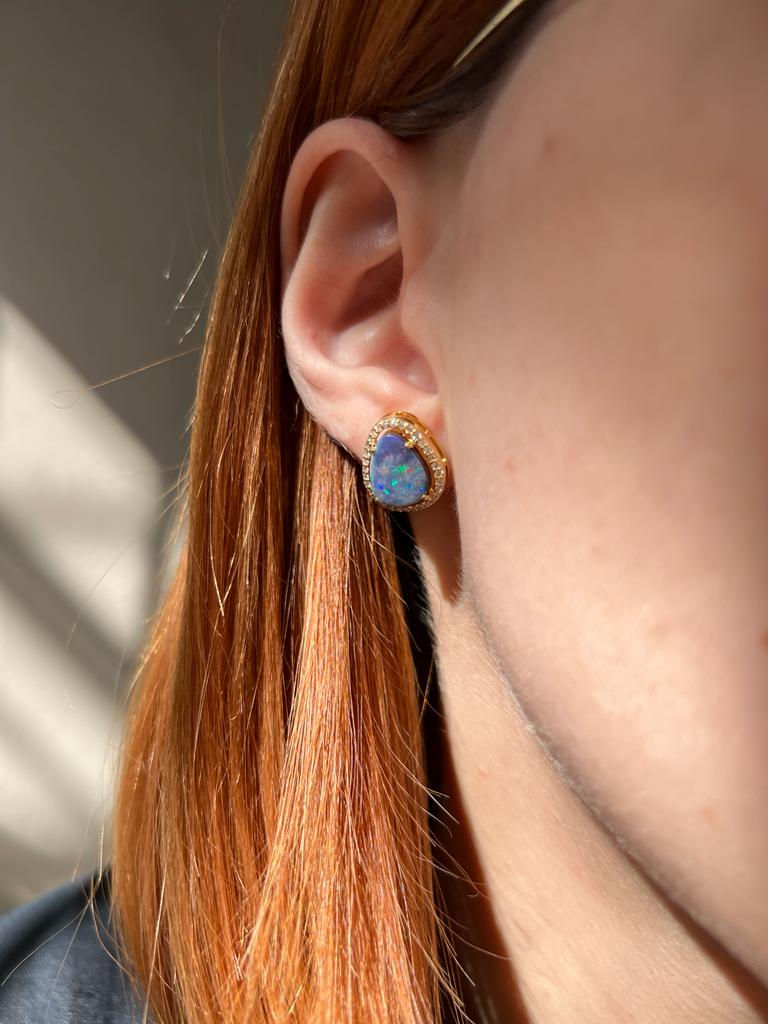 Miniatura: Aretes Ópalos Australianos Irregulares con Diamantes