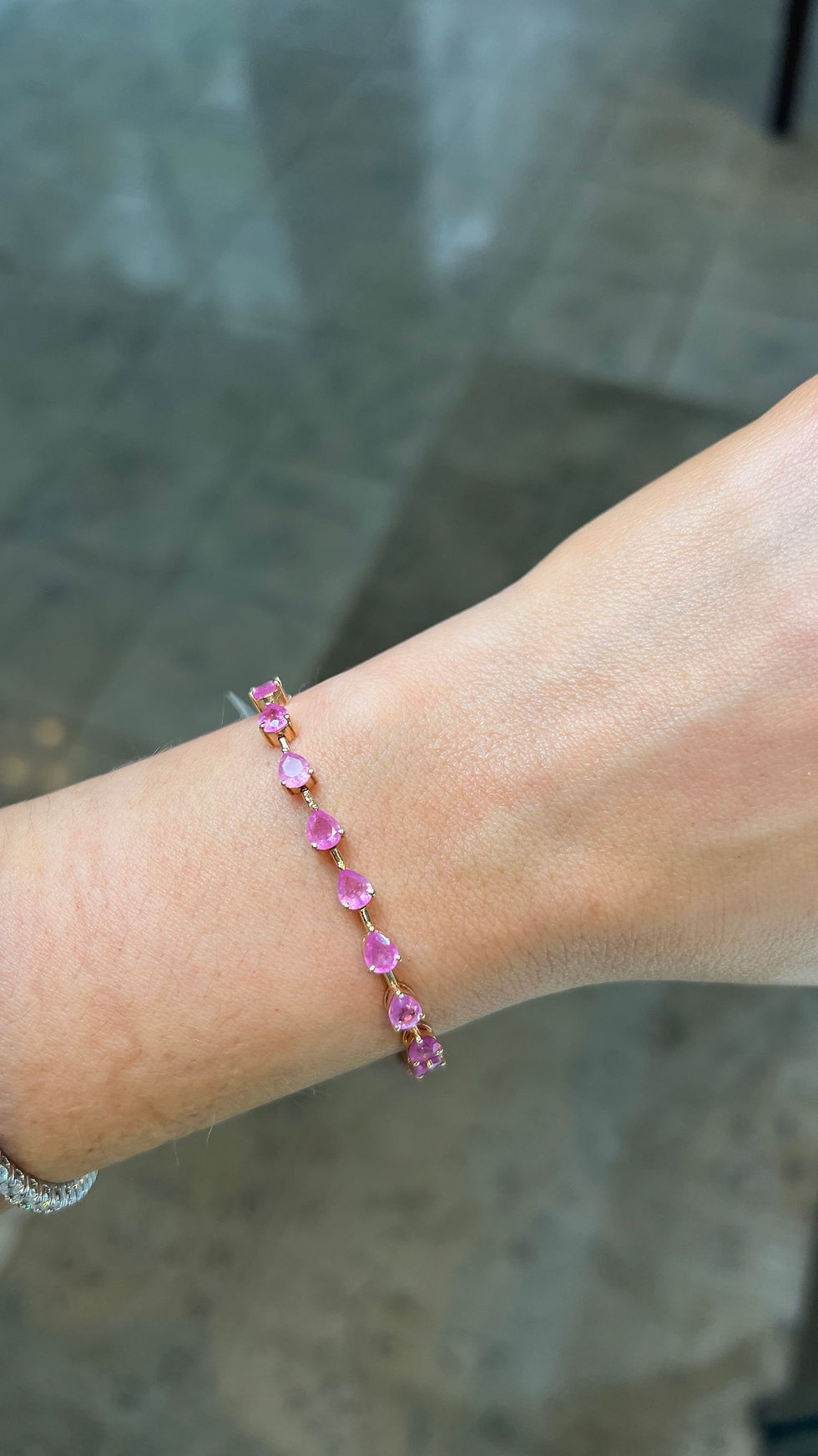 Miniatura: Pulsera Tennis de Zafiros Rosas Corte Pera