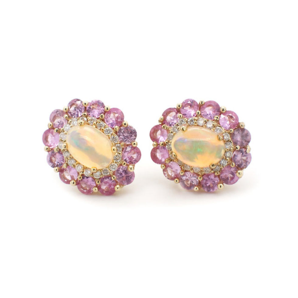 Miniatura: Aretes Constanza (Zafiro y Esmeraldas u Ópalo y Zafiros Rosas con Diamantes)