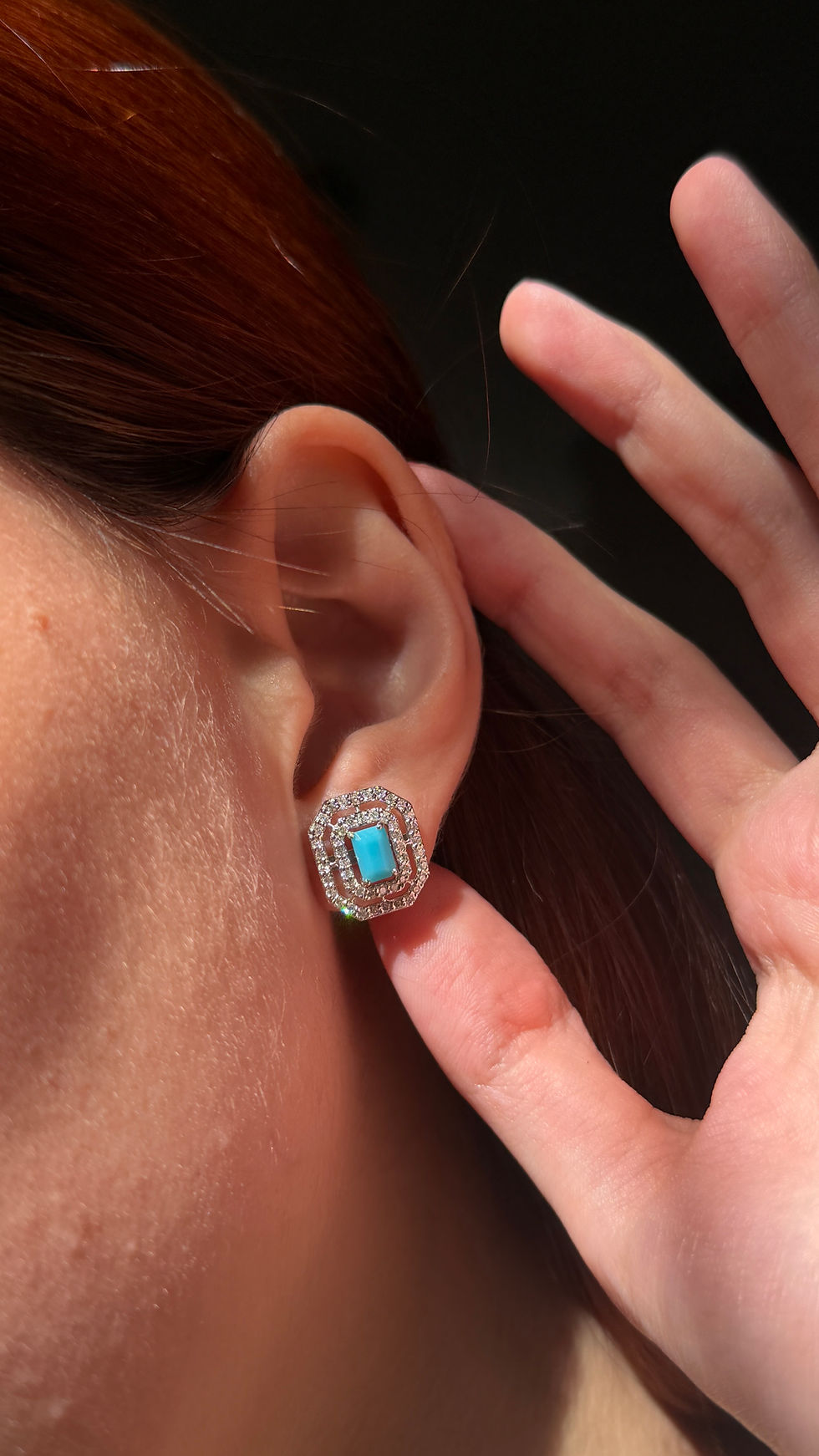 Miniatura: Aretes Alaya Desmontables de Turquesas y Halo de Diamantes