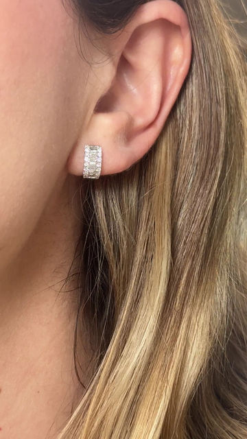 Miniatura: Aretes Huggies de Diamantes Baguette y Redondos