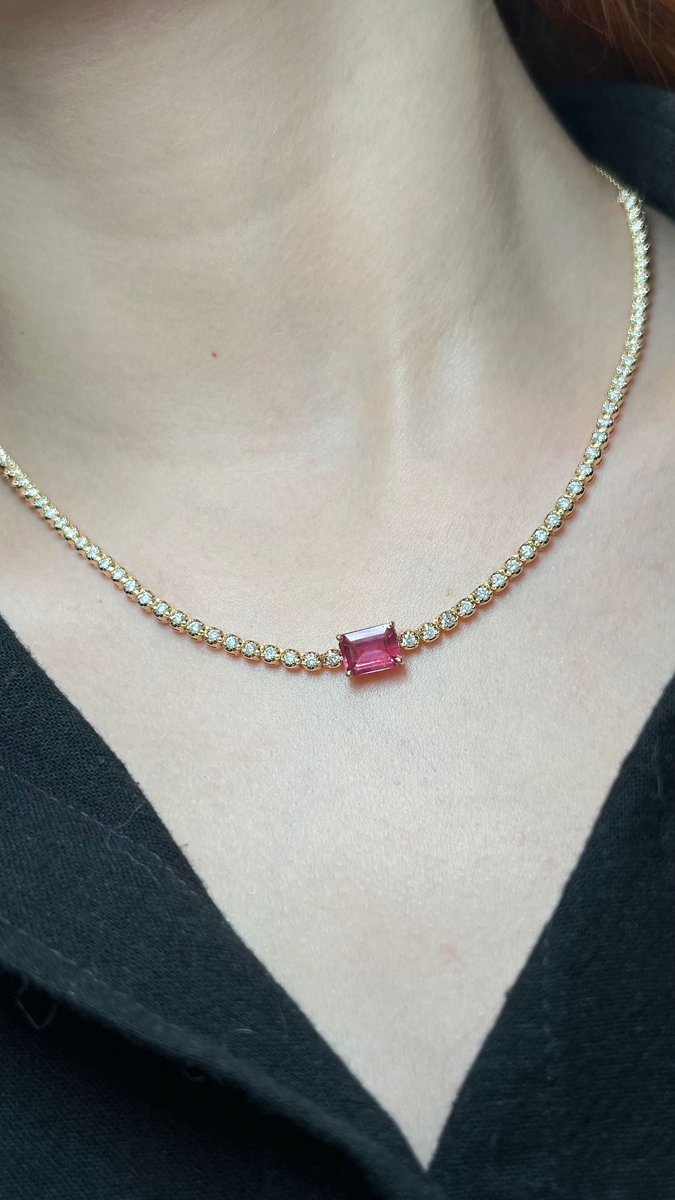 Miniatura: Collar Tipo Tennis Cupcake con Esmeralda Zafiro Azul o Rosa y Diamantes