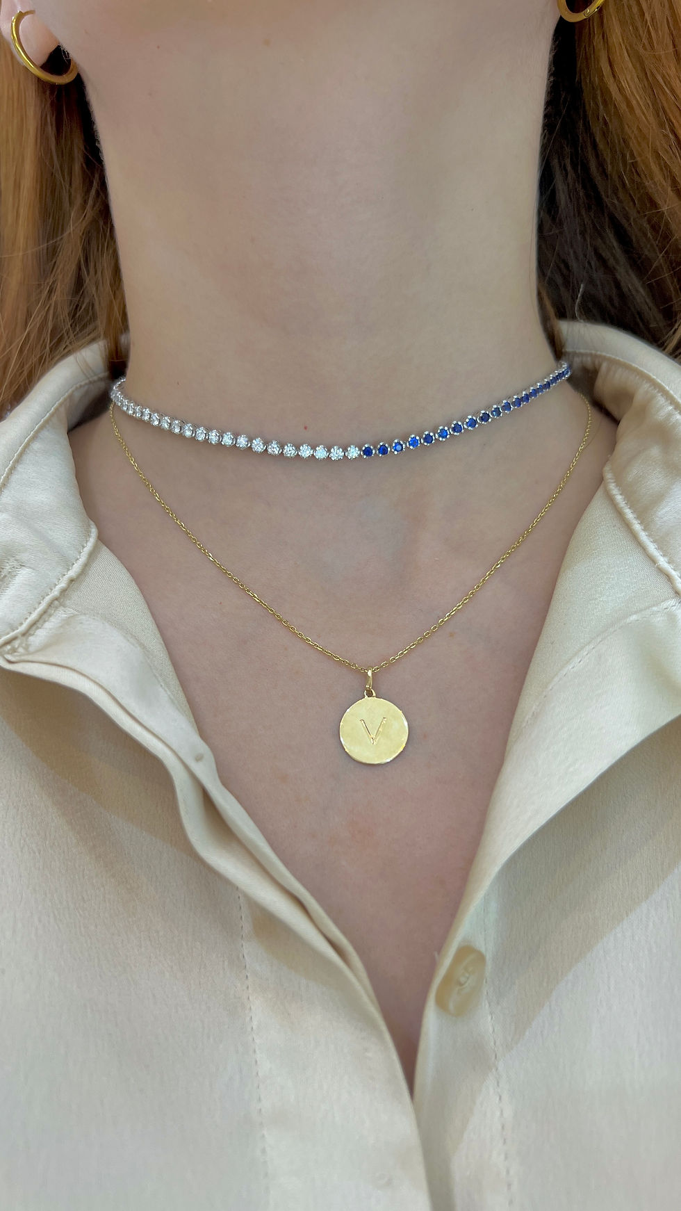 Miniatura: Choker Pulsera Mitad Diamantes Mitad Zafiros