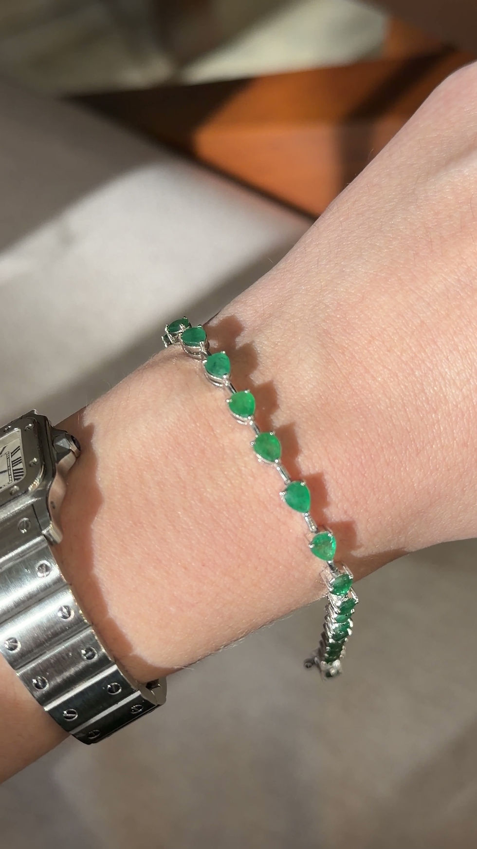 Miniatura: Pulsera Tennis de Esmeraldas Corte Pera