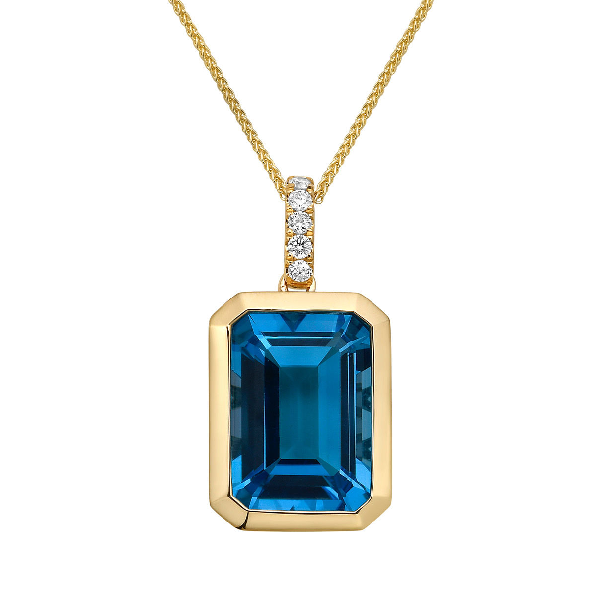 Collar Topacio Azul Corte Esmeralda con Diamantes