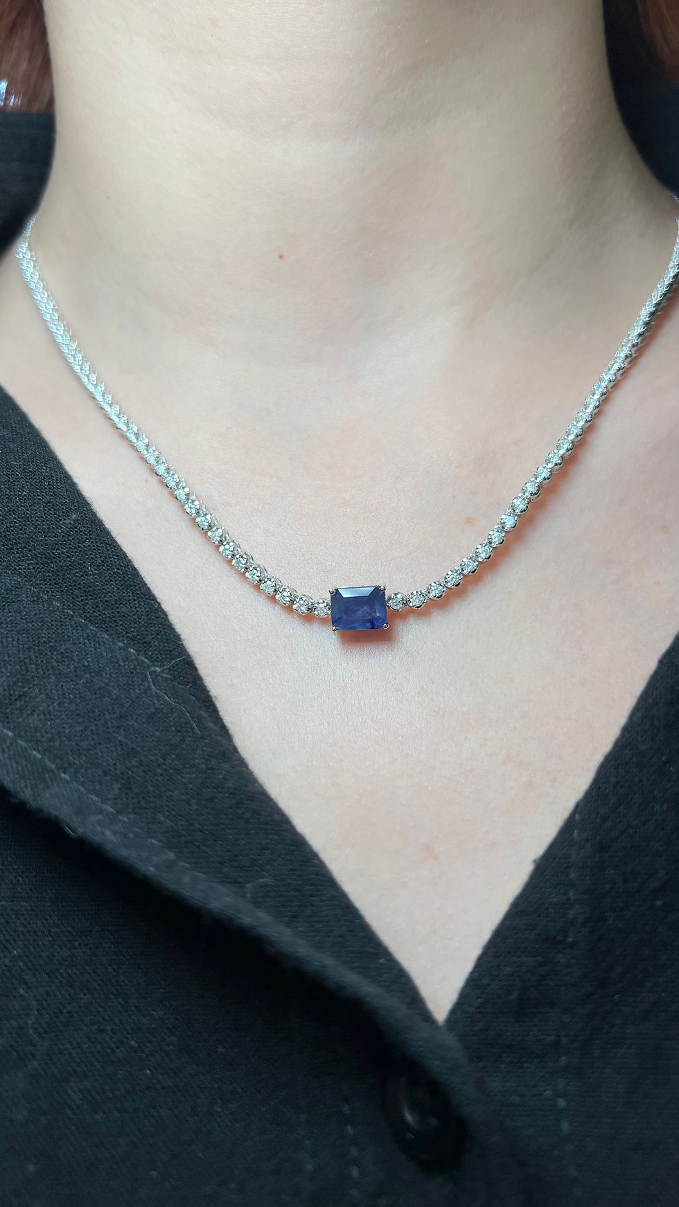 Miniatura: Collar Tipo Tennis Cupcake con Esmeralda Zafiro Azul o Rosa y Diamantes