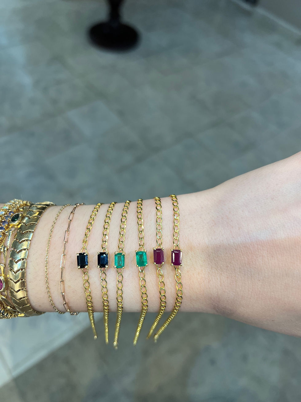Miniatura: Pulsera Cubana con Rubí, Esmeralda o Zafiro