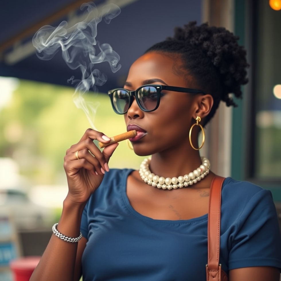 A professiona woman putting cigar smoke in the air and setting her 2026 intentions