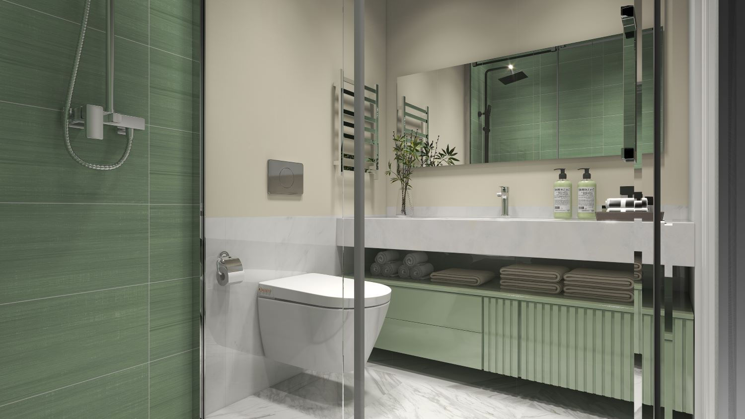 4m2  Açık Yeşil Banyo Tadilatı - Anahtar Teslimi