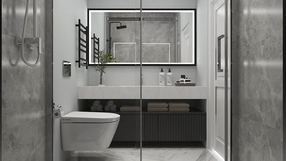 Küçük resim: 4m2 banyo tadilatı hilton lavabo, yağmur tipi duş başlığı, hemzemin duş