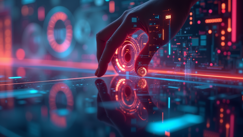 Close-up view of a futuristic AI interface with vibrant colors