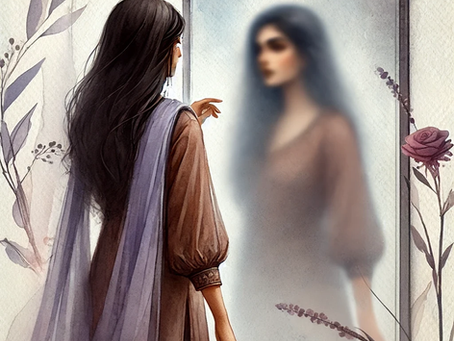 a women feeling distorted, while looking in the mirror