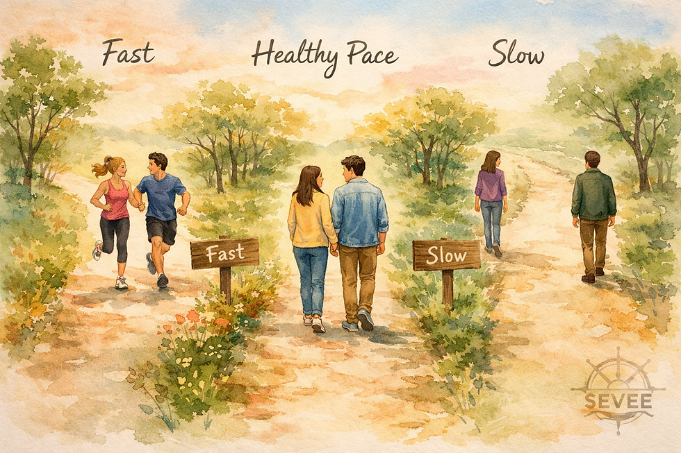 an image in garden differentiating fast healthy slow in a dating culture