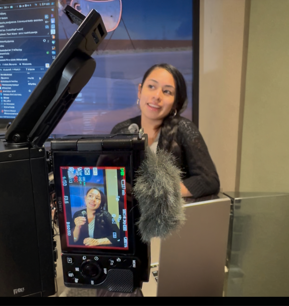 woman talking to a camera
